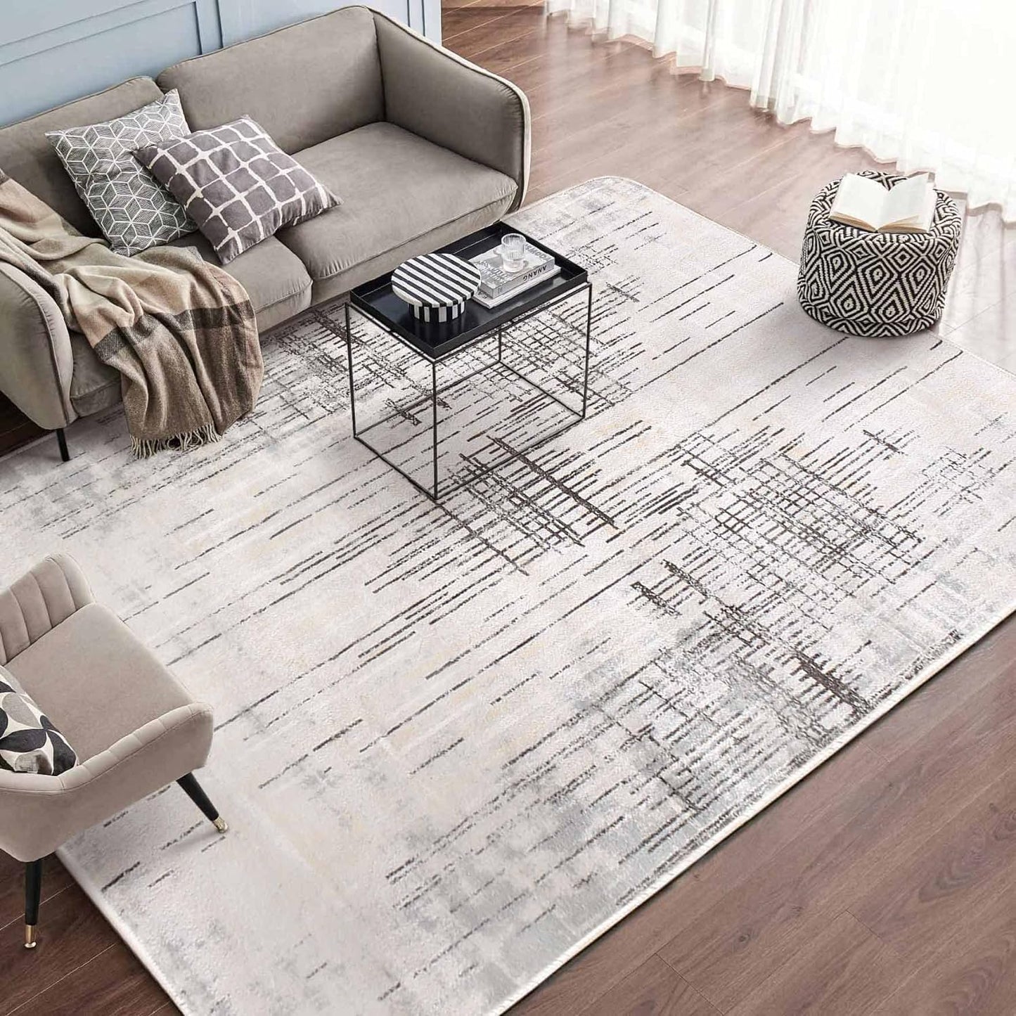 Rugs Mordern Soft Abstract Distressed Area Rugs for Living Room/Bedroom/Dining Room,Medium Pile Carpet Floor Mat (2.6 X 3.9 Ft, Gray/Green/Grey)