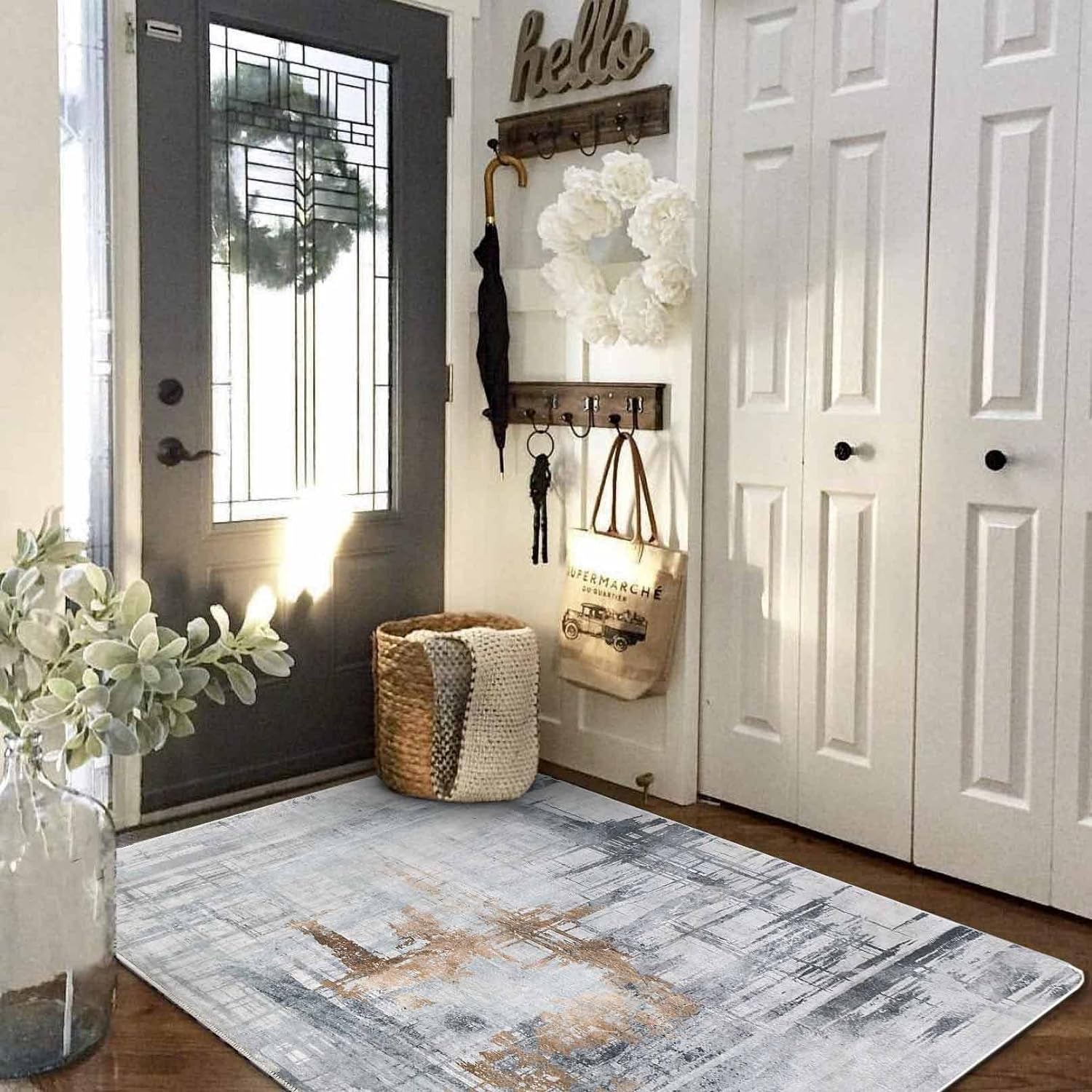 Rugs Mordern Soft Abstract Distressed Area Rugs for Living Room/Bedroom/Dining Room,Medium Pile Carpet Floor Mat (2.6 X 3.9 Ft, Gray/Green/Grey)