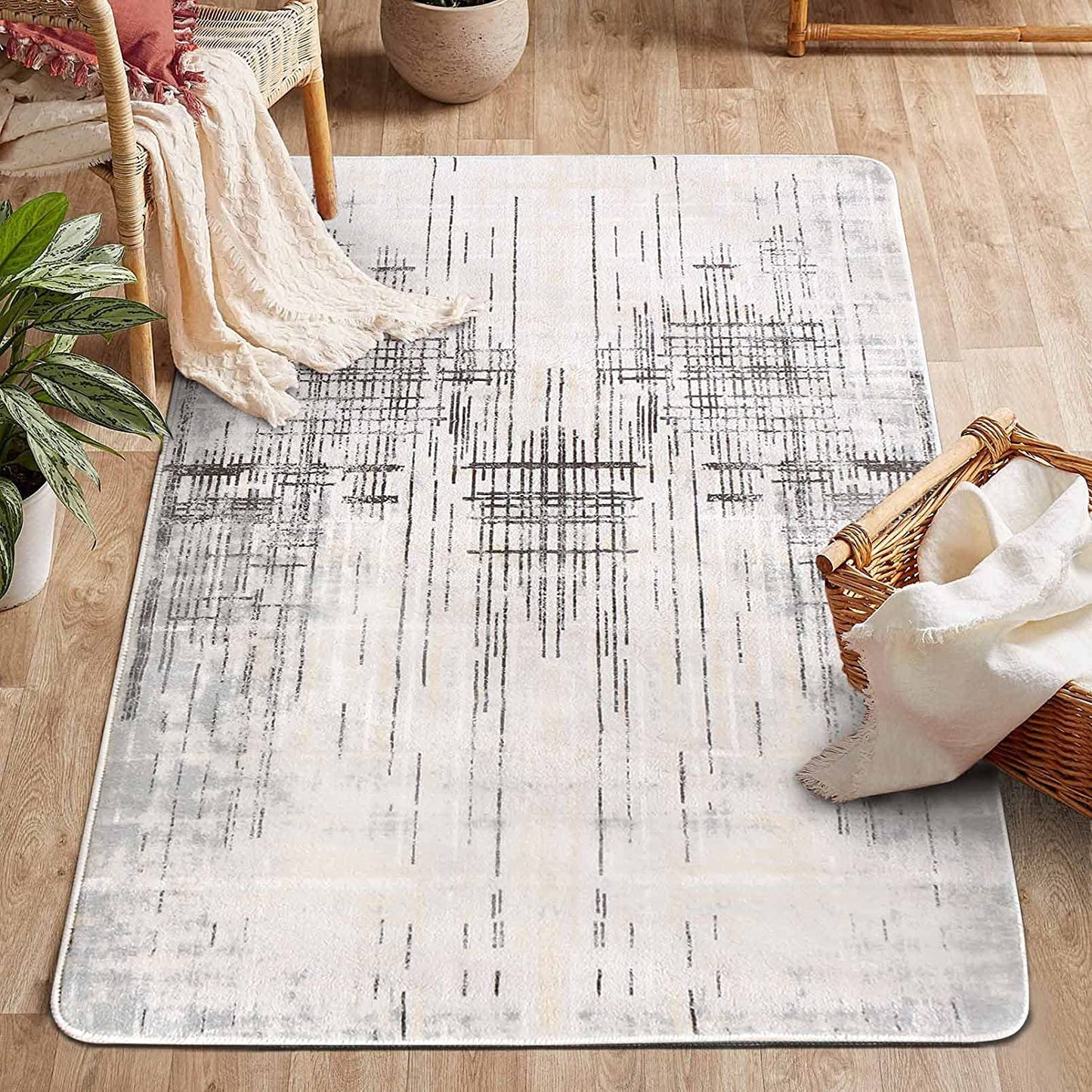 Rugs Mordern Soft Abstract Distressed Area Rugs for Living Room/Bedroom/Dining Room,Medium Pile Carpet Floor Mat (2.6 X 3.9 Ft, Gray/Green/Grey)