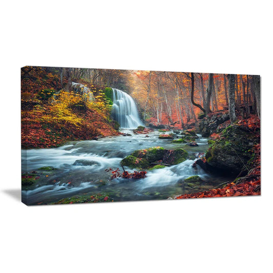 " Autumn Mountain Waterfall Long View " on Canvas