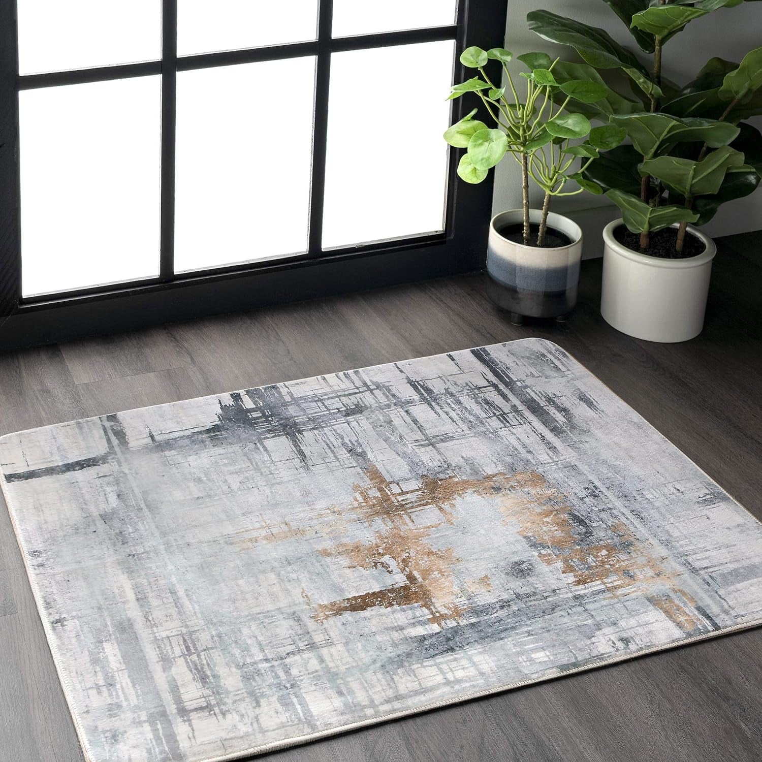 Rugs Mordern Soft Abstract Distressed Area Rugs for Living Room/Bedroom/Dining Room,Medium Pile Carpet Floor Mat (2.6 X 3.9 Ft, Gray/Green/Grey)