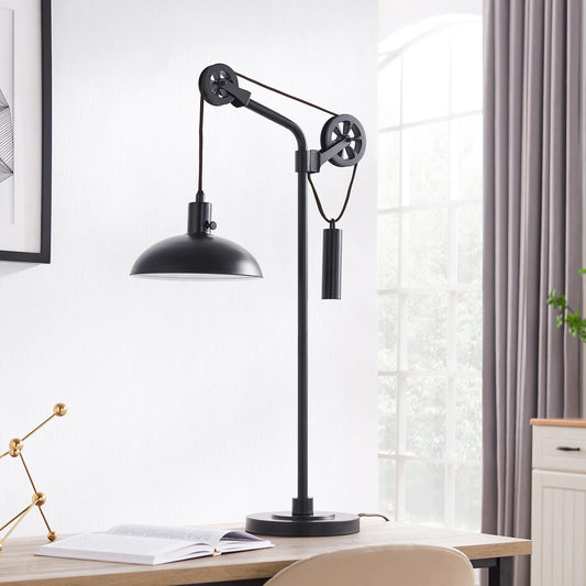 Lampe de bureau en métal au design industriel à poulie