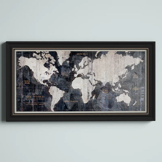 Mehdi " Old World Map Blue " on Canvas