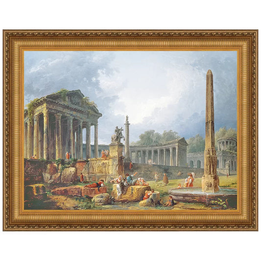 " Architectural Capriccio with Obelisk " by Hubert Robert on Canvas